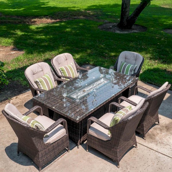 Wicker Patio Set With Gas Fire Pit - Patio Furniture